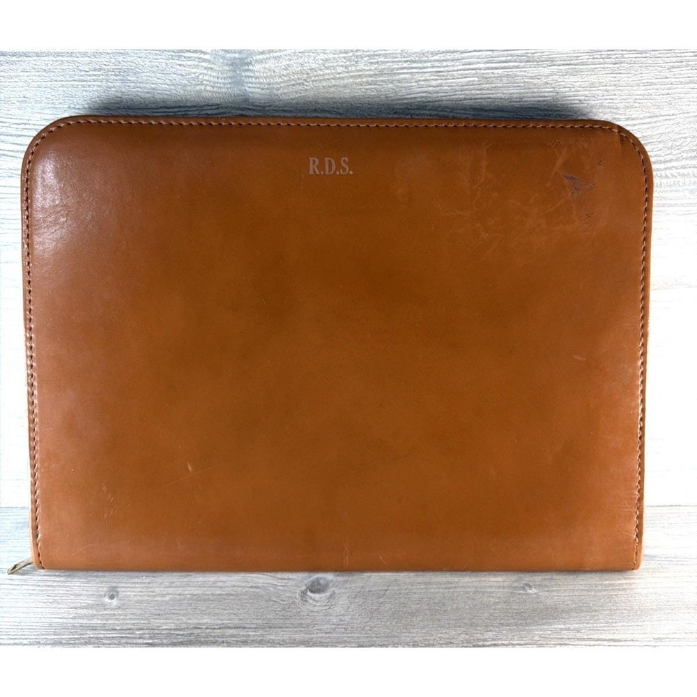 Vtg Top Grain Cowhide Portfolio Business Folder Zippered NBC National Brief Case